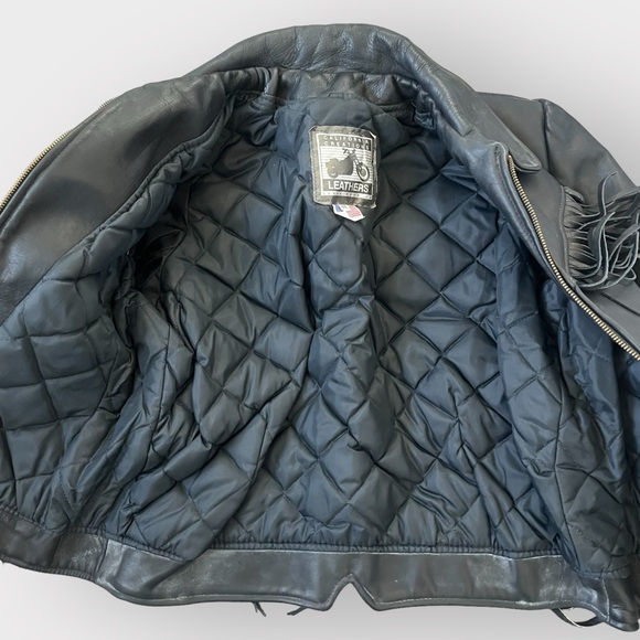 Vintage California Creations Black Fringe Leather Biker Jacket Sz 14 Motorcycle - Picture 4 of 9